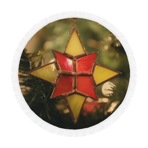 Vintage Christmas Star Ornament Circular Beach Shawl 59"x 59"
