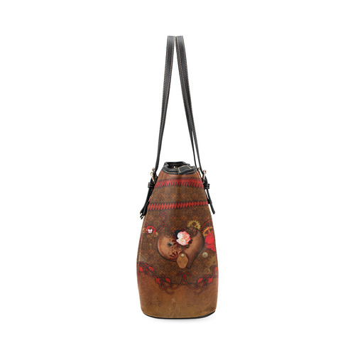Steampunk heart with roses, valentines Leather Tote Bag/Small (Model 1640)