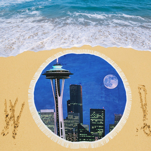 Seattle Space Needle Watercolor Circular Beach Shawl 59"x 59"