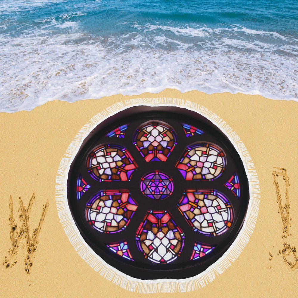 Purple Rosary Window Mandala Circular Beach Shawl 59"x 59"
