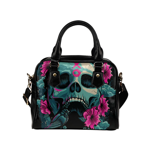 Pink Skull Shoulder Handbag (Model 1634)