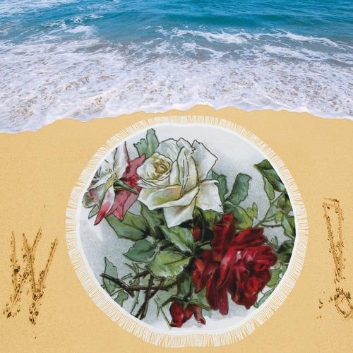Vintage Roses Floral Circular Beach Shawl 59"x 59"