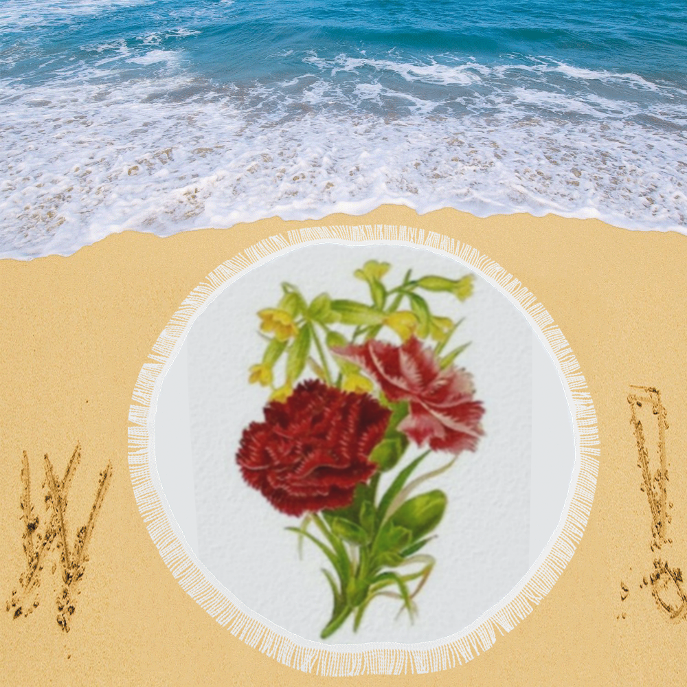Vintage Carnations Circular Beach Shawl 59"x 59"