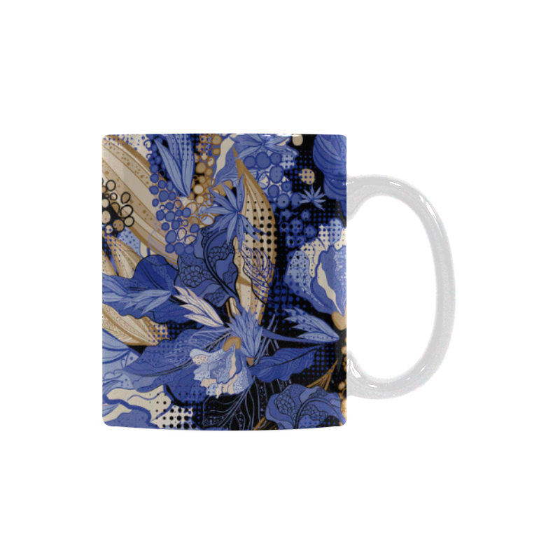 Beautiful Vintage Blue Brown Floral Pattern White Mug(11OZ)
