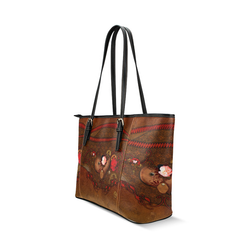 Steampunk heart with roses, valentines Leather Tote Bag/Small (Model 1640)