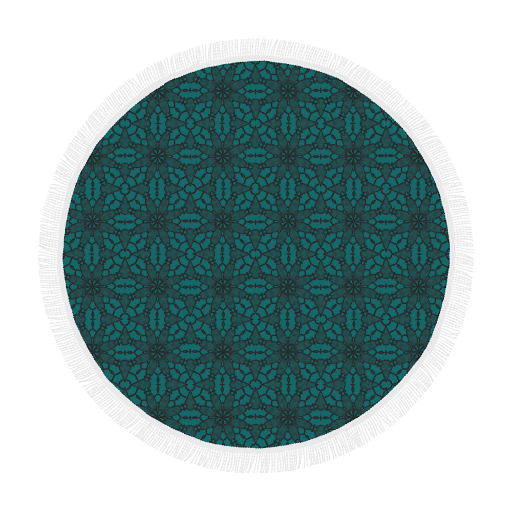 Sexy Teal and Black Floral Lace Circular Beach Shawl 59"x 59"