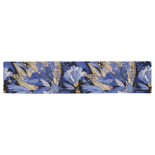 Beautiful Vintage Blue Brown Floral Pattern Table Runner 16x72 inch