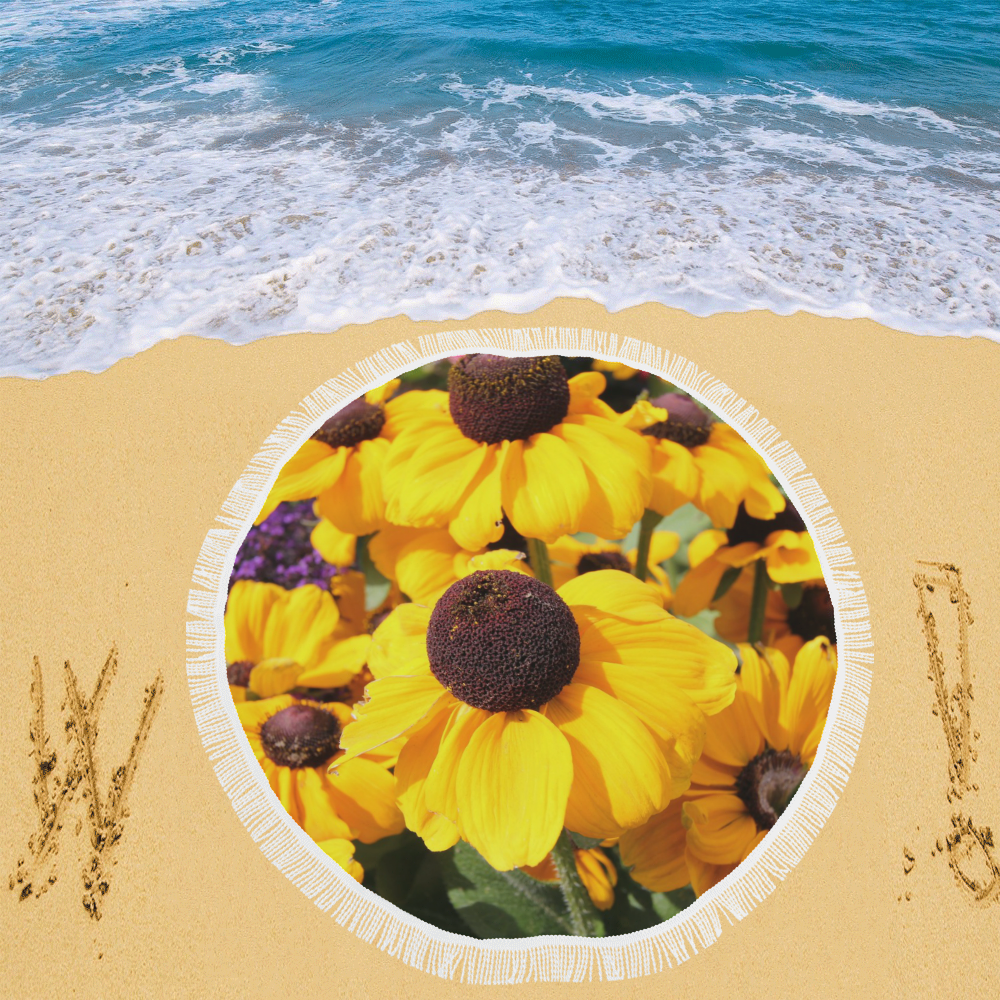 Yellow Flowers Circular Beach Shawl 59"x 59"