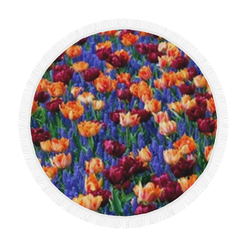 Colorful Tulips and Purple Hyacinth Circular Beach Shawl 59"x 59"