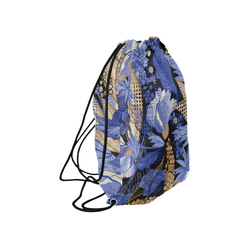 Beautiful Vintage Blue Brown Floral Pattern Large Drawstring Bag Model 1604 (Twin Sides)  16.5"(W) * 19.3"(H)