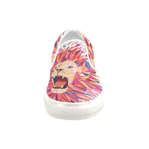 lion roaring polygon triangles Slip-on Canvas Shoes for Kid (Model 019)