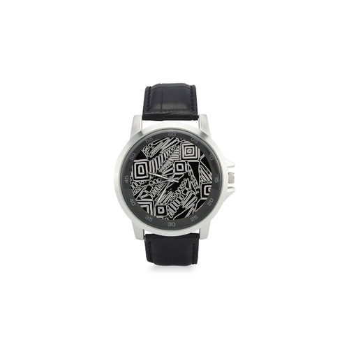 Optical Illusion, Black and White Art Unisex Stainless Steel Leather Strap Watch(Model 202)
