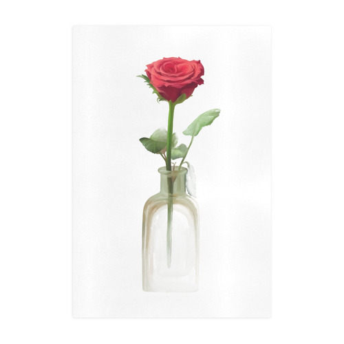Floral Watercolor. Red Rose in Glas Flask - Vase Art Print 19‘’x28‘’