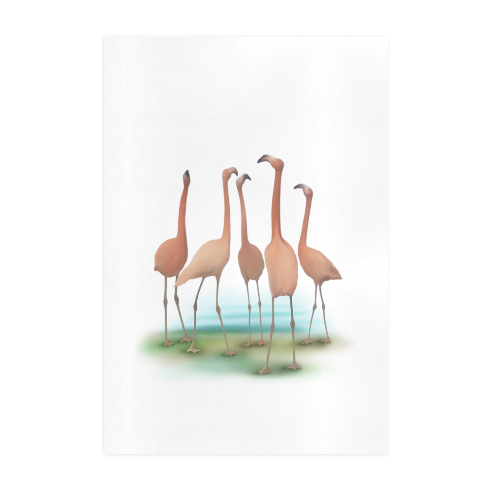 Flamingo Mingle, watercolor, birds Art Print 19‘’x28‘’