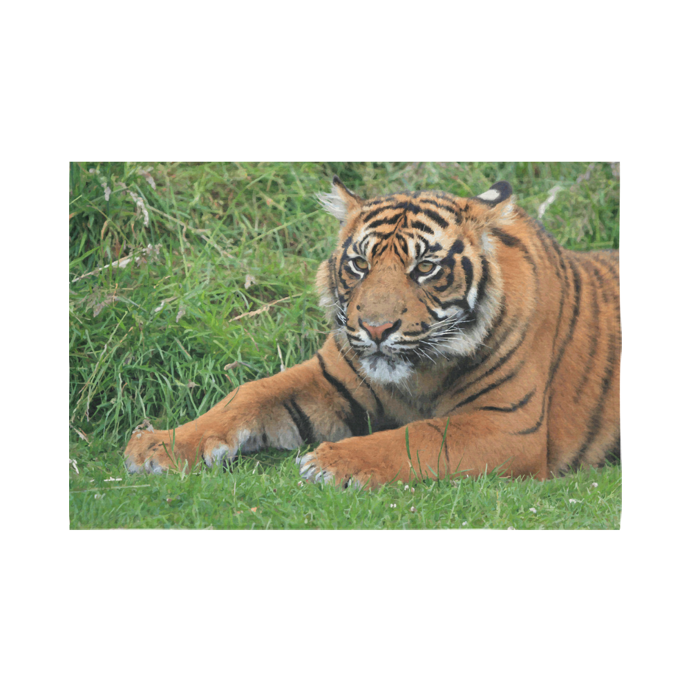 Beautiful Young Tiger Green Grass Cotton Linen Wall Tapestry 90"x 60"