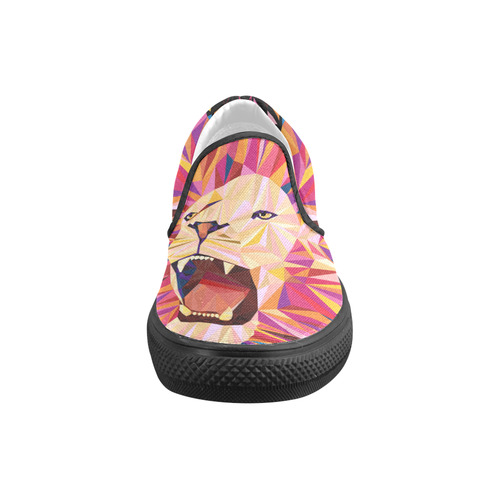 lion roaring polygon triangles Slip-on Canvas Shoes for Kid (Model 019)