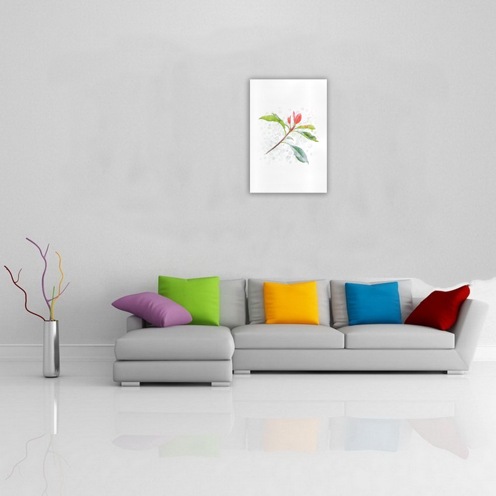 3 colors leaves, red blue green. Floral watercolor Art Print 19‘’x28‘’