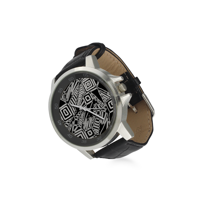 Optical Illusion, Black and White Art Unisex Stainless Steel Leather Strap Watch(Model 202)