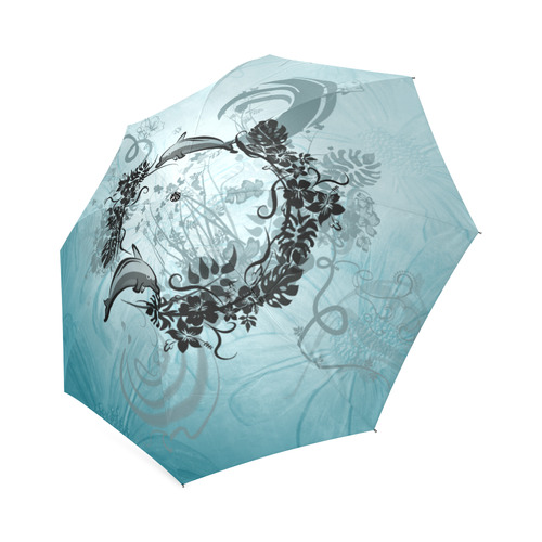 Jumping dolphin with flowers Foldable Umbrella (Model U01)