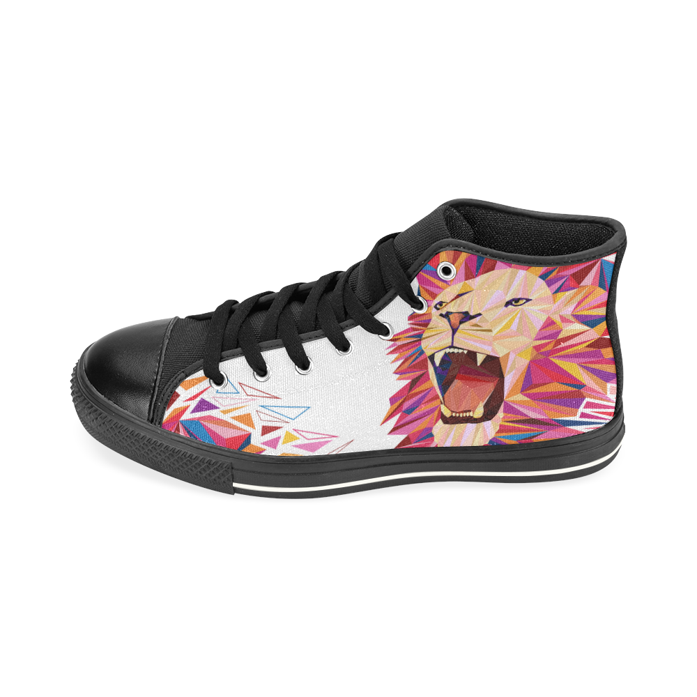 lion roaring polygon triangles High Top Canvas Shoes for Kid (Model 017)