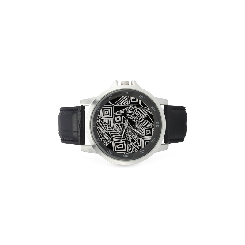 Optical Illusion, Black and White Art Unisex Stainless Steel Leather Strap Watch(Model 202)