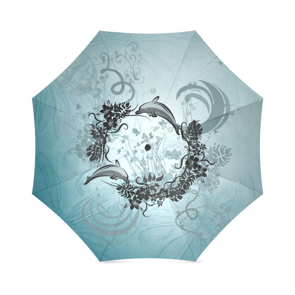 Jumping dolphin with flowers Foldable Umbrella (Model U01)