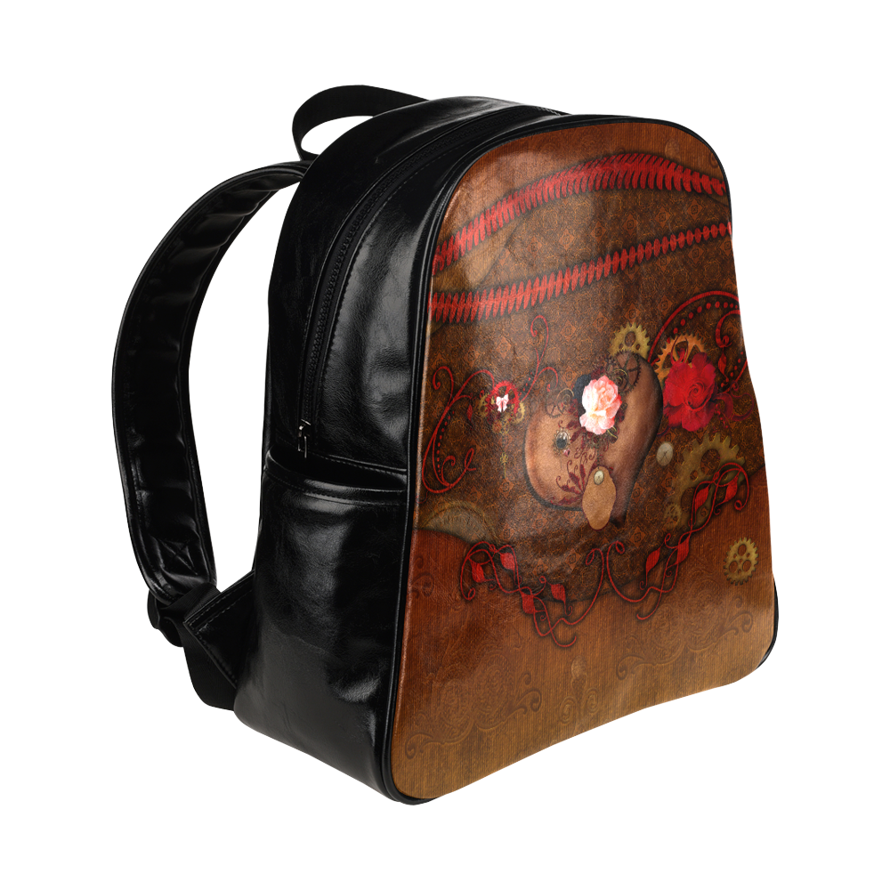 Steampunk heart with roses, valentines Multi-Pockets Backpack (Model 1636)