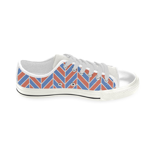 Red White Blue Herringbone Low Top Canvas Shoes for Kid (Model 018)