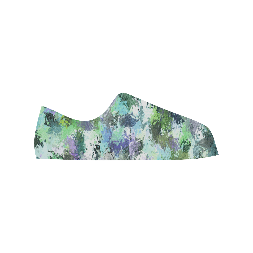 Green Paint Splatter Low Top Canvas Shoes for Kid (Model 018)