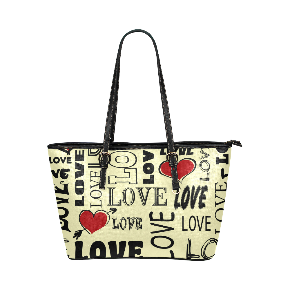 Love text design Leather Tote Bag/Small (Model 1651)
