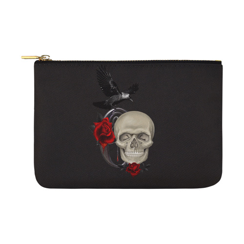 Gothic Skull With Raven And Roses Carry-All Pouch 12.5''x8.5''