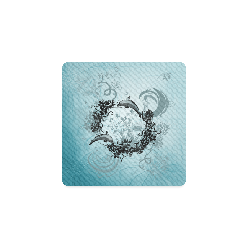 Jumping dolphin with flowers Square Coaster