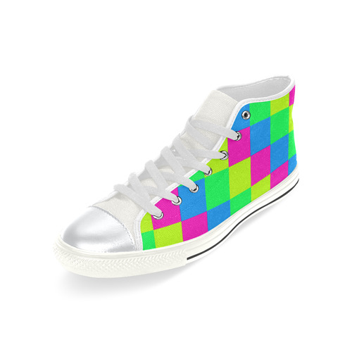 Multicolored Squares 6 High Top Canvas Shoes for Kid (Model 017)