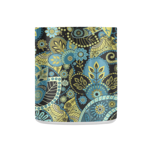Gold Teal Vintage Indian Floral Pattern Classic Insulated Mug(10.3OZ)