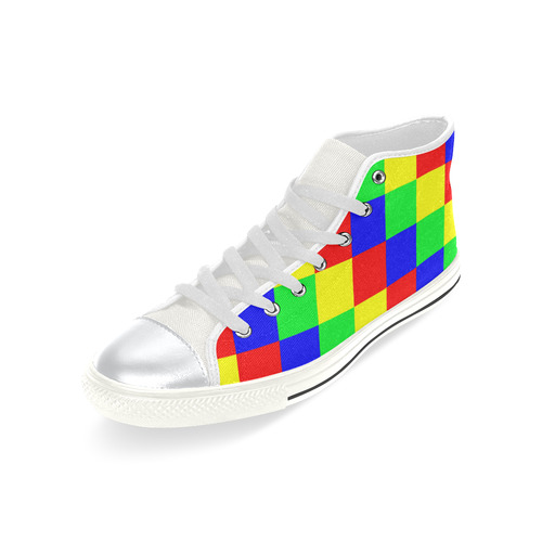 Multicolored Squares 1 High Top Canvas Shoes for Kid (Model 017)