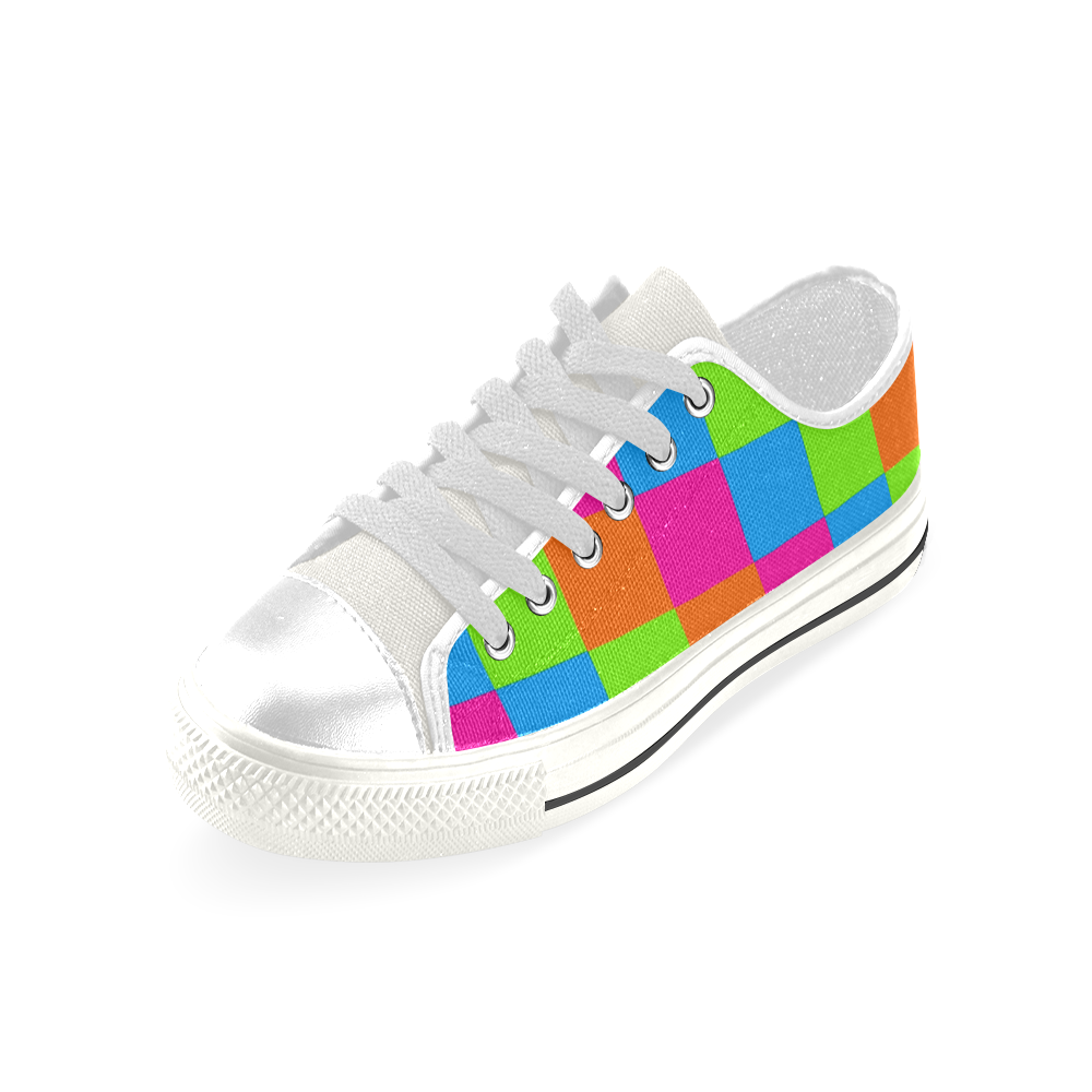 Multicolored Squares 2 Low Top Canvas Shoes for Kid (Model 018)