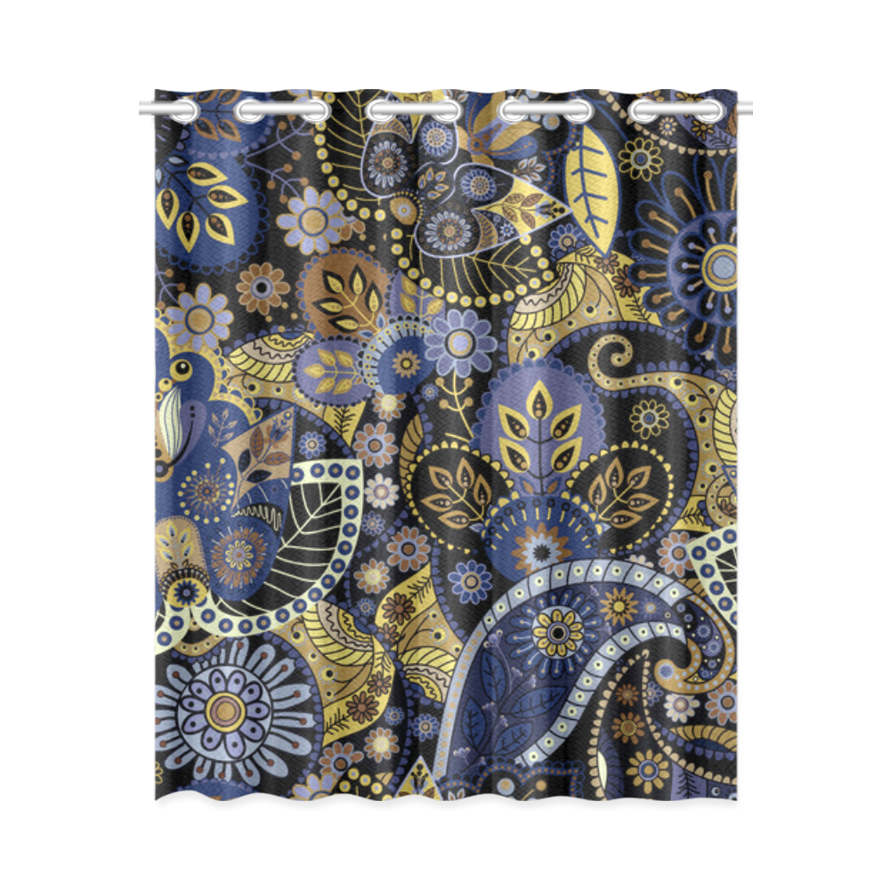 Royal Blue Gold Vintage Indian Floral Pattern New Window Curtain 52