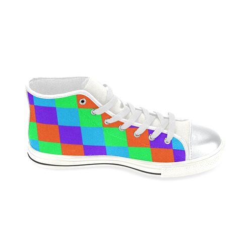 Multicolored Squares 5 High Top Canvas Shoes for Kid (Model 017)