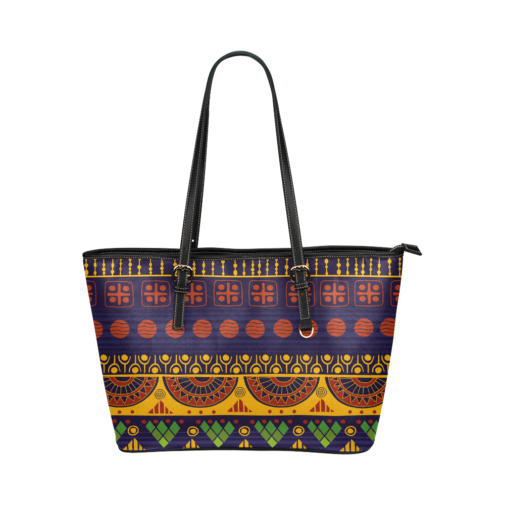 African Tribal Pattern Leather Tote Bag/Large (Model 1651)