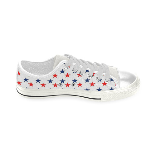 Patriotic Navy Blue Red Stars Low Top Canvas Shoes for Kid (Model 018)
