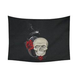 Gothic Skull With Raven And Roses Cotton Linen Wall Tapestry 80"x 60"