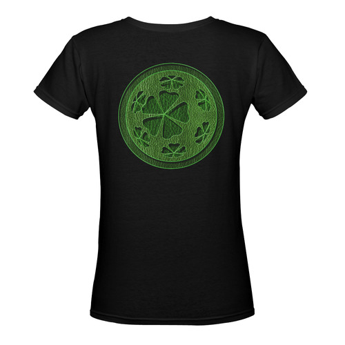 Leather-Look Irish Cloverball Women's Deep V-neck T-shirt (Model T19)