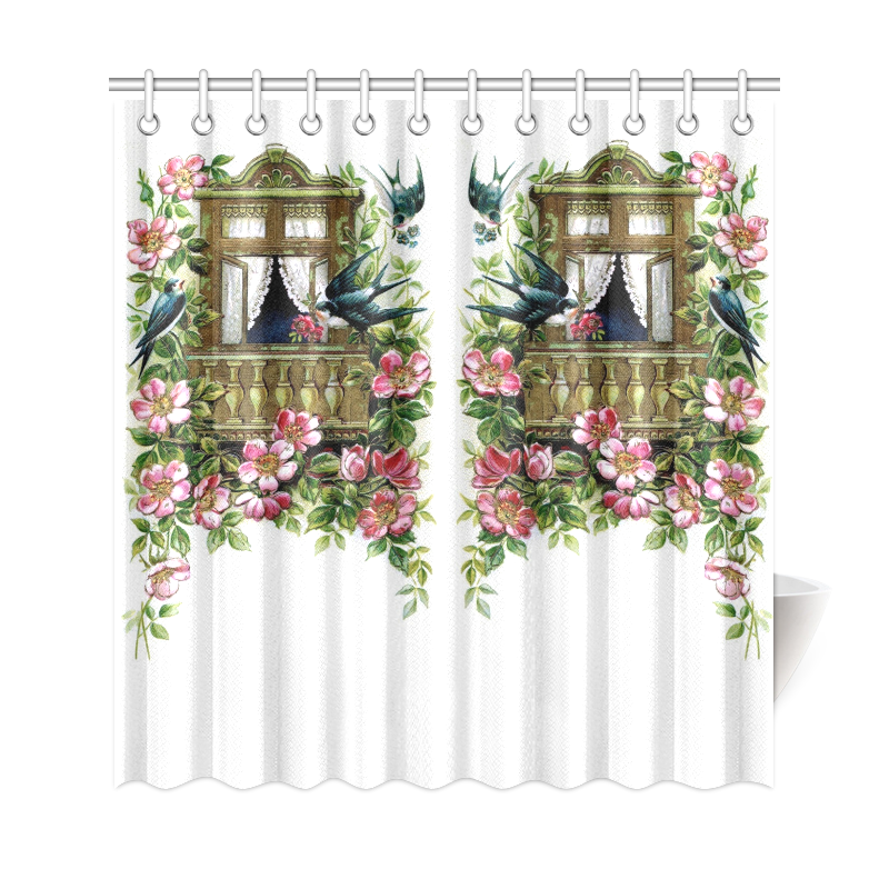 Vintage Birds and Flowers 2 Shower Curtain 69"x72"