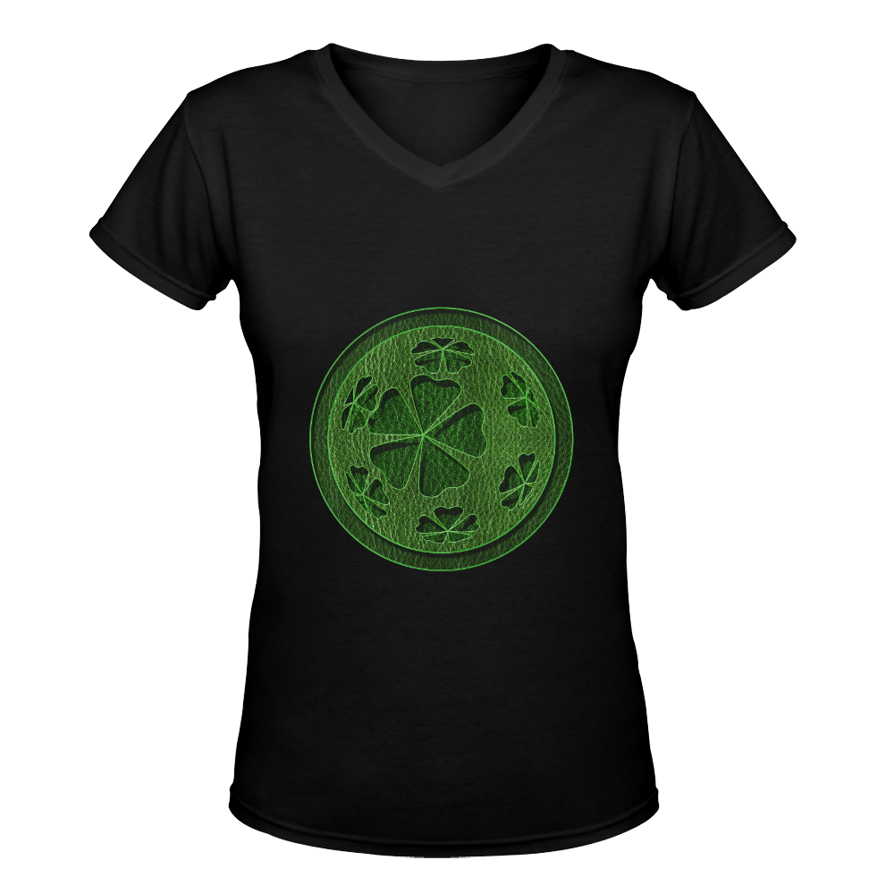 Leather-Look Irish Cloverball Women's Deep V-neck T-shirt (Model T19)