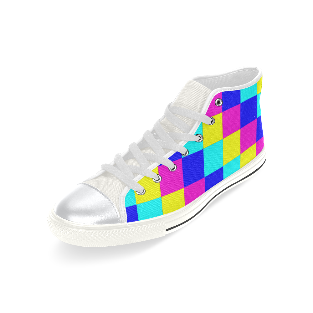 Multicolored Squares 4 High Top Canvas Shoes for Kid (Model 017)