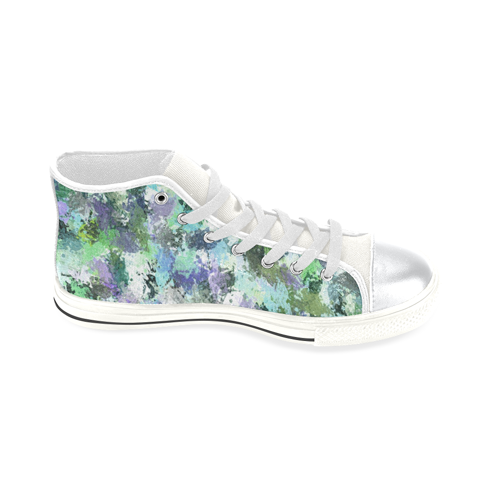 Green Paint Splatter High Top Canvas Shoes for Kid (Model 017)