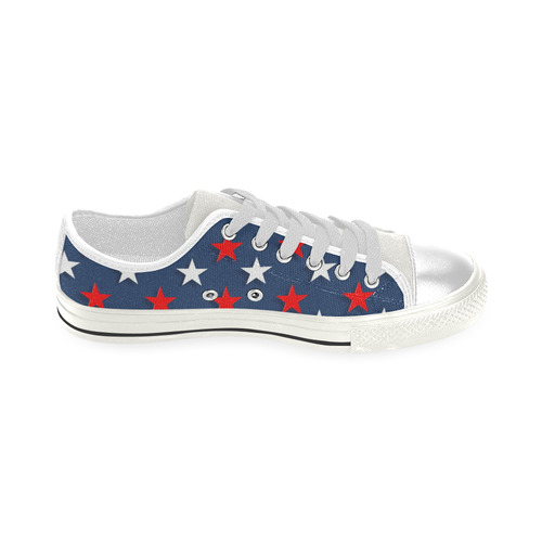 Navy Red White Stars Low Top Canvas Shoes for Kid (Model 018)