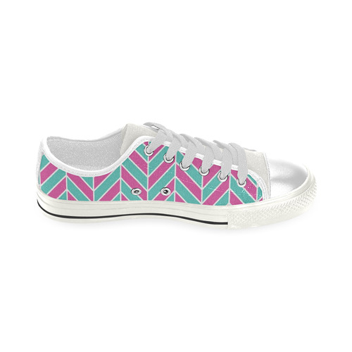 Pink White Turquoise Herringbone Low Top Canvas Shoes for Kid (Model 018)