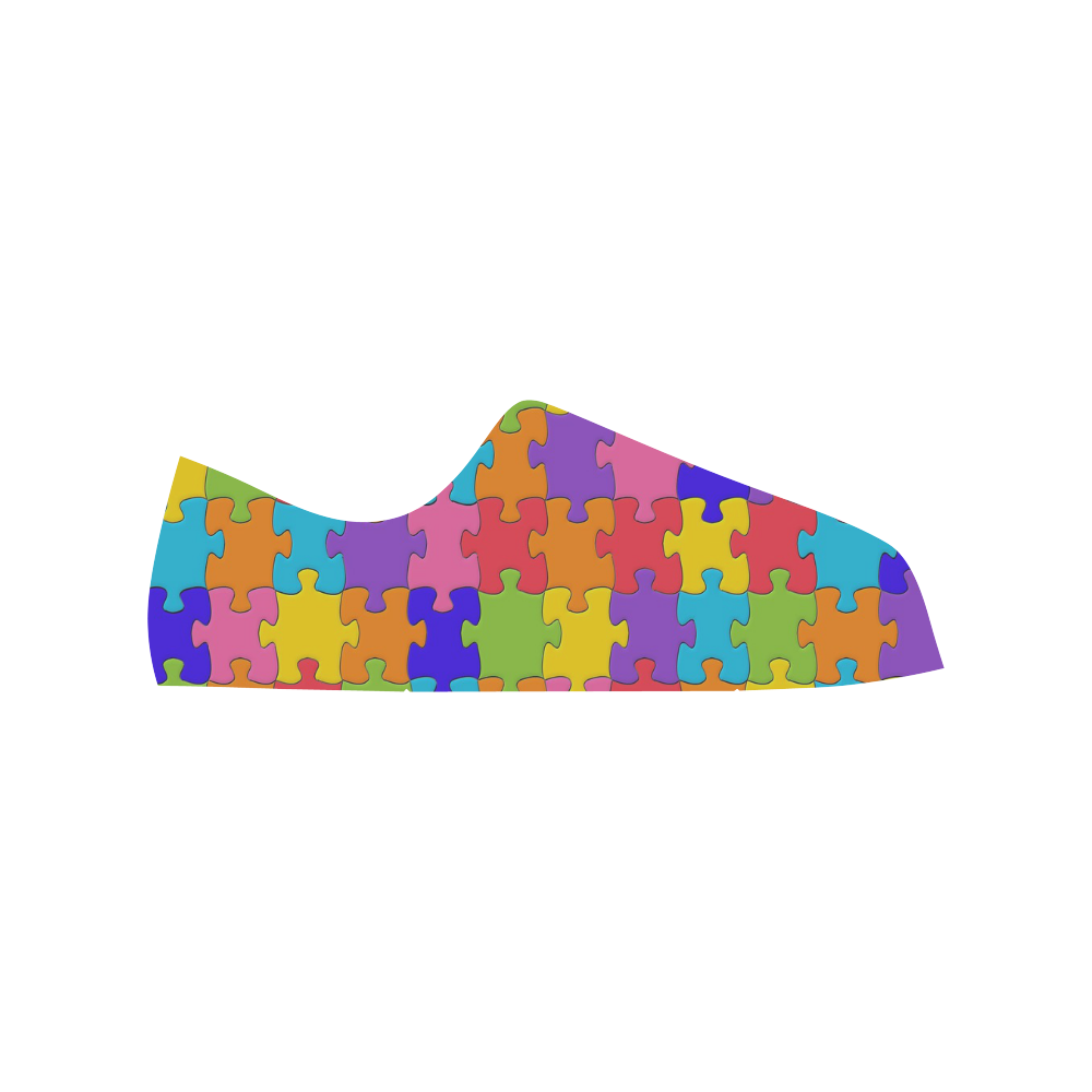 Multicolored Jigsaw Puzzle Low Top Canvas Shoes for Kid (Model 018)