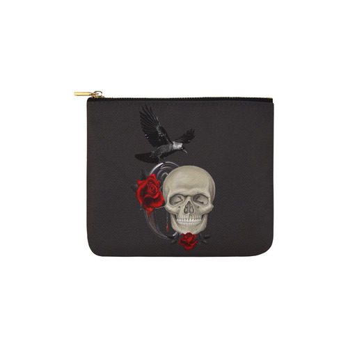Gothic Skull With Raven And Roses Carry-All Pouch 6''x5''